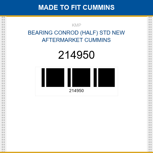 214950 Bearing conrod (half) std Made to fit for CUMMINS