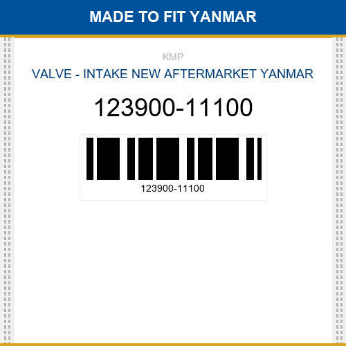 123900-11100 Valve - intake Made to fit for YANMAR