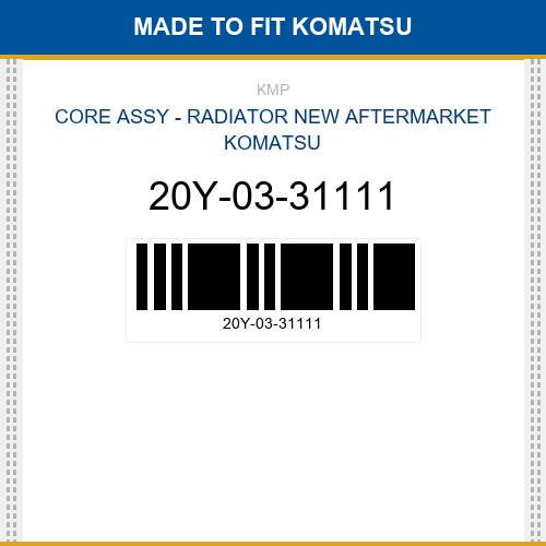 20Y-03-31111 Core assy - radiator Made to fit for KOMATSU