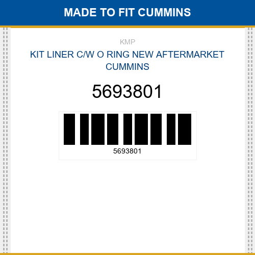 5693801 Kit liner c/w o ring Made to fit for CUMMINS