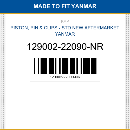 129002-22090-NR Piston, pin & clips - std Made to fit for YANMAR