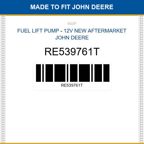 RE539761T Fuel lift pump - 12v Made to fit for JOHN DEERE