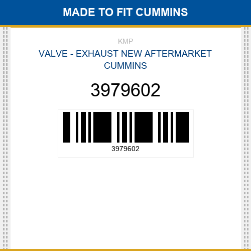 3979602 Valve - exhaust Made to fit for CUMMINS
