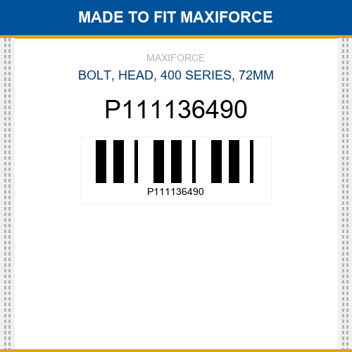 P111136490 Bolt, head, 400 series, 72mm New Aftermarket