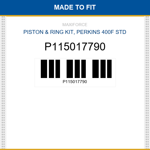 P115017790 Piston & ring kit, perkins 400f std New Aftermarket