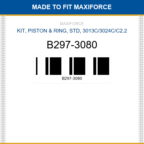 B297-3080 Kit, piston & ring, std, 3013c/3024c/c2.2 New Aftermarket