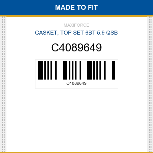 C4089649 Gasket, top set 6bt 5.9 qsb New Aftermarket