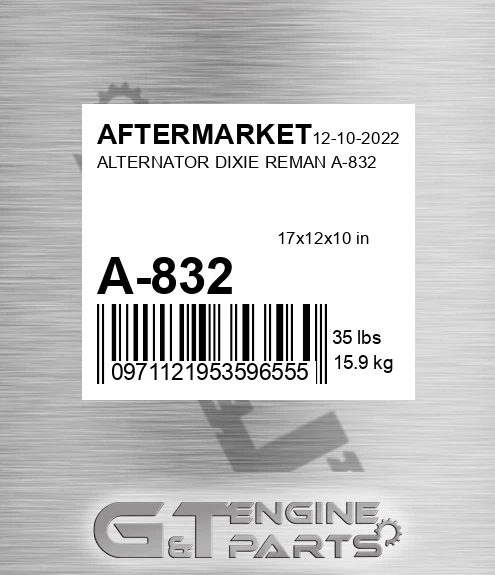A-832 Alternator Dixie Reman A-832 for AFTERMARKET
