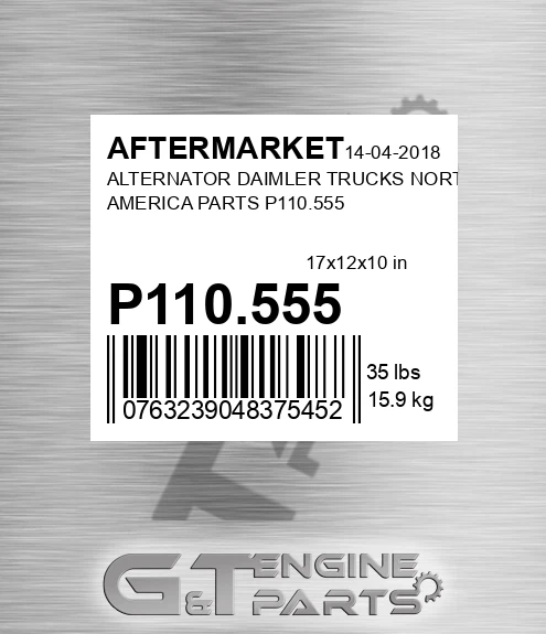 P110.555 Alternator Daimler Trucks North America Parts P110.555 for AFTERMARKET
