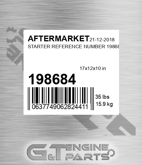 198684 Starter Reference Number for AFTERMARKET
