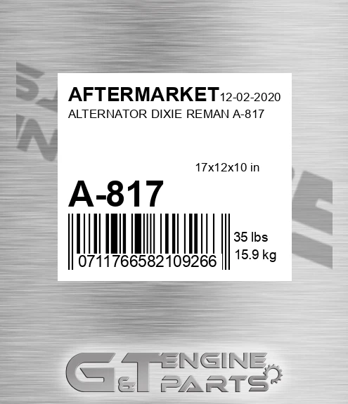 A-817 Alternator Dixie Reman A-817 for AFTERMARKET