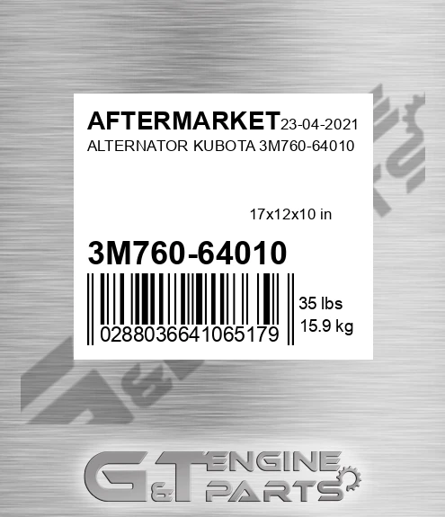 3M760-64010 Alternator Kubota 3m760-64010 for AFTERMARKET