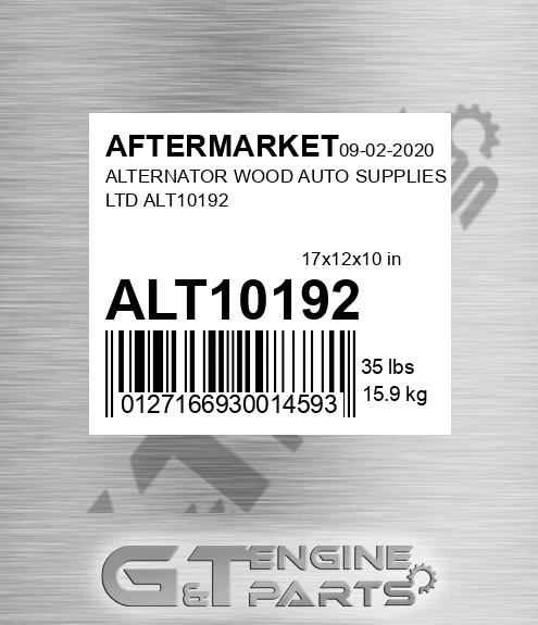 ALT10192 Alternator Wood Auto Supplies Ltd for AFTERMARKET