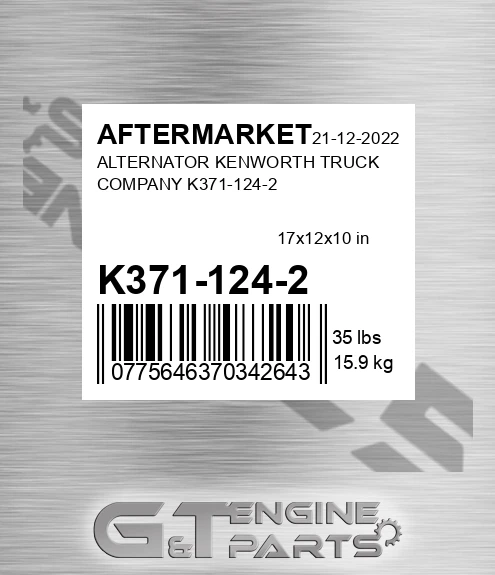 K371-124-2 Alternator Kenworth Truck Company K371-124-2 for AFTERMARKET