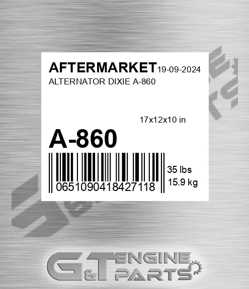 A-860 Alternator Dixie A-860 for AFTERMARKET