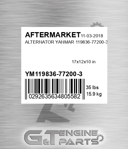YM119836-77200-3 Alternator Yanmar 119836-77200-3 for AFTERMARKET