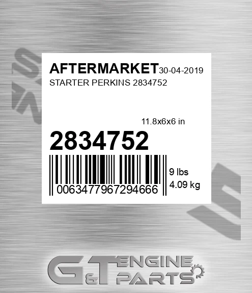 2834752 Starter Perkins for AFTERMARKET