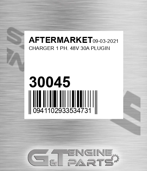 30045 AFTERMARKET Charger 1 Ph. 48v 30a Plugin