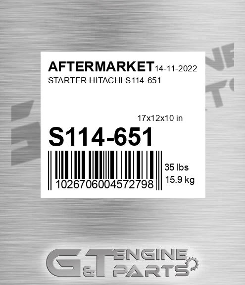 S114-651 Starter Hitachi S114-651 for AFTERMARKET