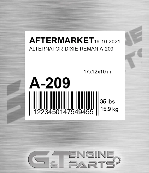 A-209 Alternator Dixie Reman A-209 for AFTERMARKET