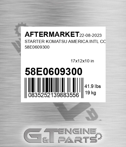 58E0609300 Starter Komatsu America Intl Co 58e0609300 for AFTERMARKET
