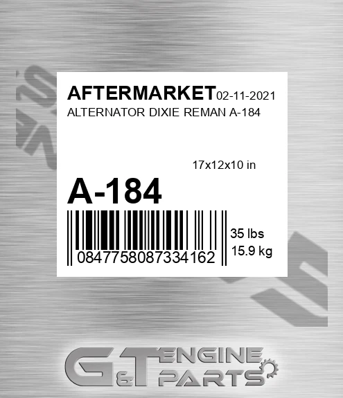 A-184 Alternator Dixie Reman A-184 for AFTERMARKET