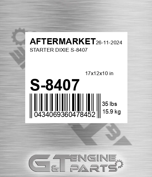 S-8407 Starter Dixie S-8407 for AFTERMARKET