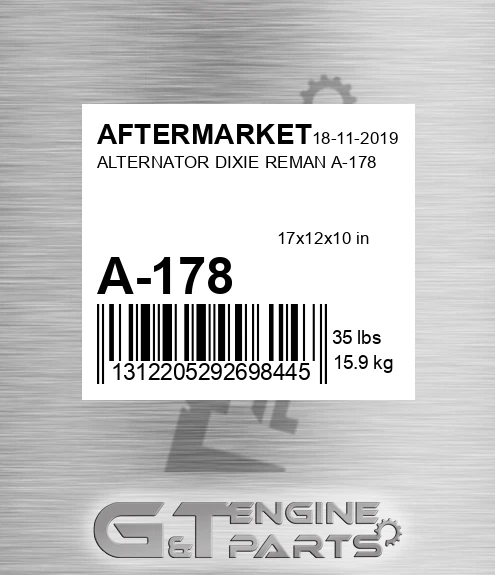 A-178 Alternator Dixie Reman A-178 for AFTERMARKET