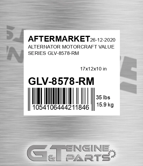 GLV-8578-RM Alternator Motorcraft Value Series Glv-8578-rm for AFTERMARKET