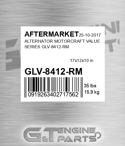 GLV-8412-RM Alternator Motorcraft Value Series Glv-8412-rm for AFTERMARKET