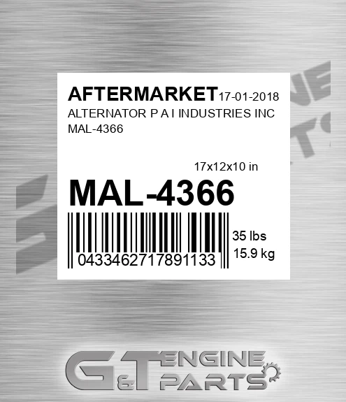 MAL-4366 Alternator P A I Industries Inc Mal-4366 for AFTERMARKET
