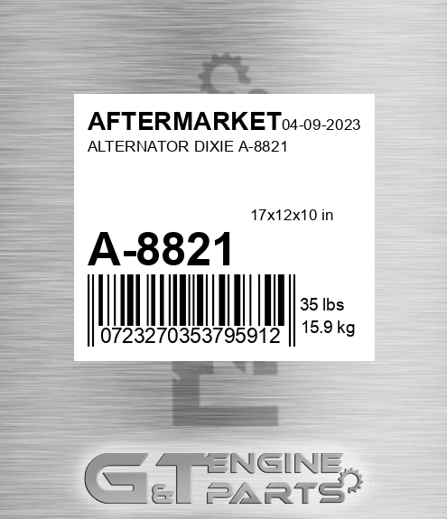 A-8821 Alternator Dixie A-8821 for AFTERMARKET