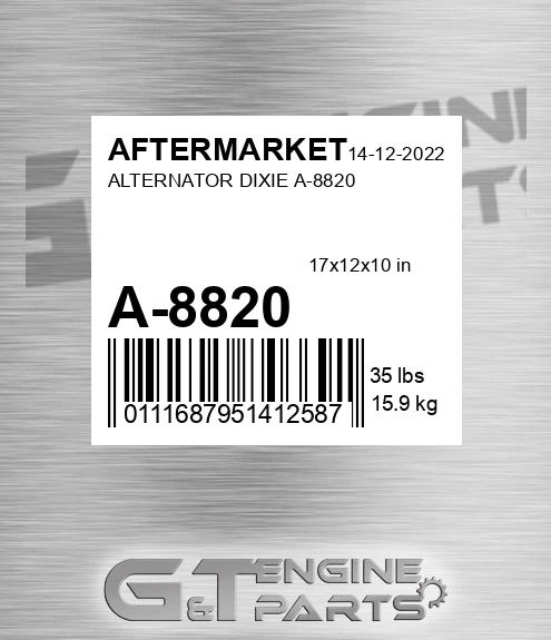 A-8820 Alternator Dixie A-8820 for AFTERMARKET