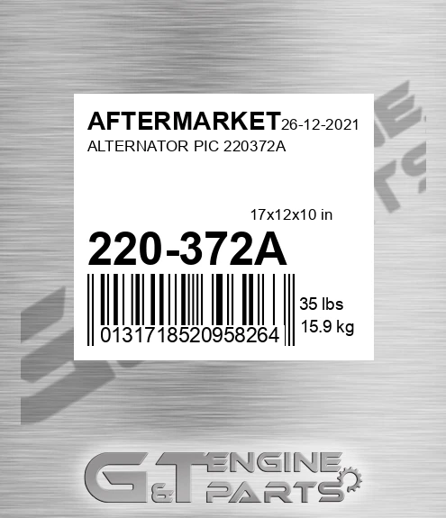 220-372A Alternator Pic for AFTERMARKET