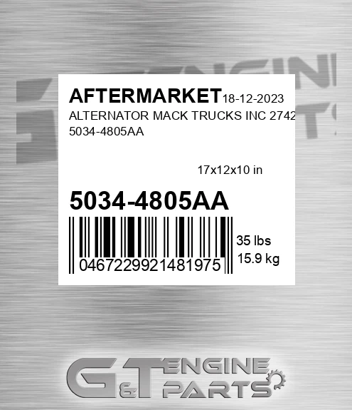 5034-4805AA Alternator Mack Trucks Inc 2742 5034-4805aa for AFTERMARKET