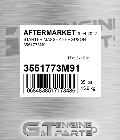 3551773M91 Starter Massey Ferguson for AFTERMARKET