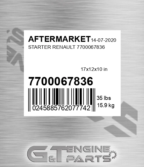7700067836 Starter Renault for AFTERMARKET