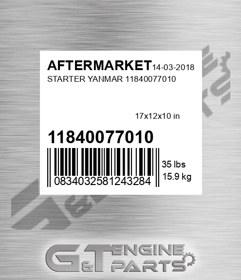 11840077010 Starter Yanmar 11840077010 for AFTERMARKET
