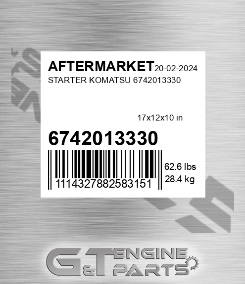 6742013330 Starter Komatsu 6742013330 for AFTERMARKET