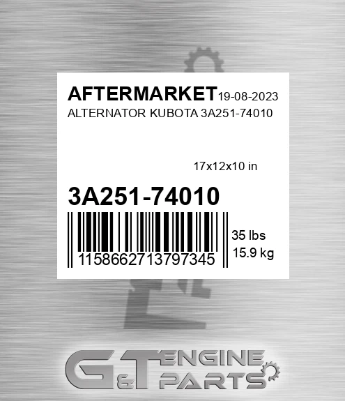 3A251-74010 Alternator Kubota 3a251-74010 for AFTERMARKET