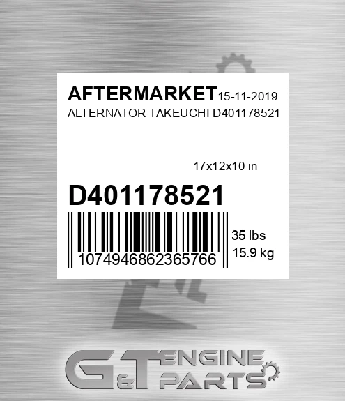 D401178521 Alternator Takeuchi for AFTERMARKET