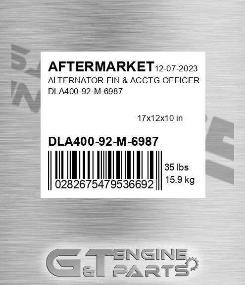 DLA400-92-M-6987 Alternator Fin & Acctg Officer Dla400-92-m-6987 for AFTERMARKET