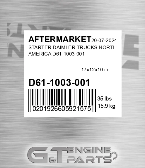 D61-1003-001 Starter Daimler Trucks North America D61-1003-001 for AFTERMARKET