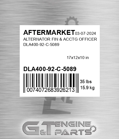 DLA400-92-C-5089 Alternator Fin & Acctg Officer Dla400-92-c-5089 for AFTERMARKET