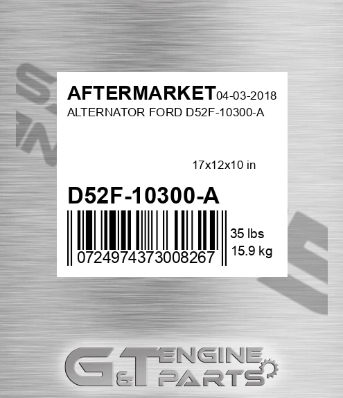 D52F-10300-A Alternator Ford D52f-10300-a for AFTERMARKET