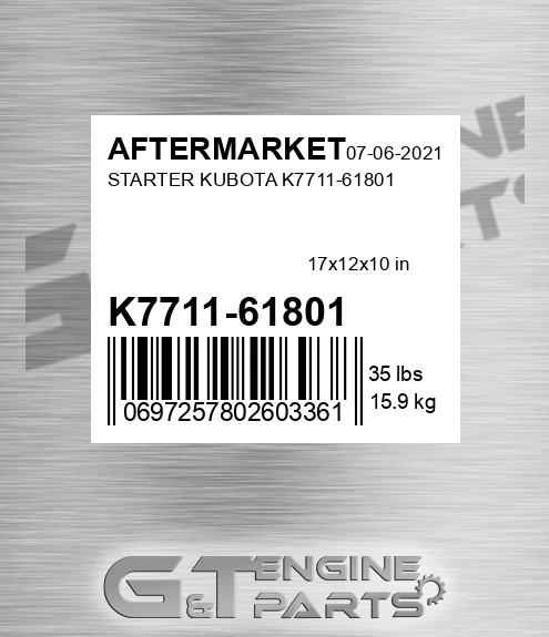 K7711-61801 Starter Kubota K7711-61801 for AFTERMARKET