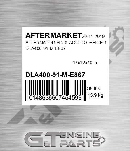 DLA400-91-M-E867 Alternator Fin & Acctg Officer Dla400-91-m-e867 for AFTERMARKET
