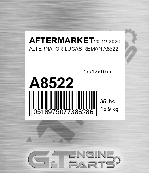 A8522 Alternator Lucas Reman for AFTERMARKET