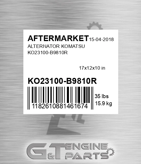 KO23100-B9810R Alternator Komatsu Ko23100-b9810r for AFTERMARKET