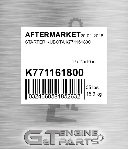 K771161800 Starter Kubota K771161800 for AFTERMARKET